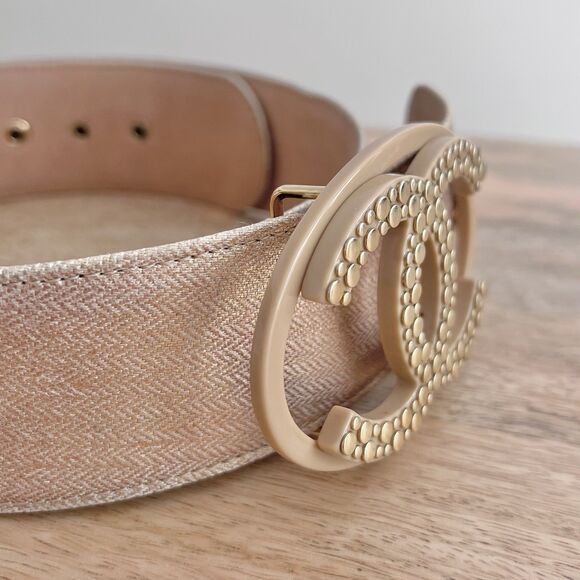 Chanel Authentic VTG 05 Womens Gold Wide Belt CC Logo Embellished Buckle Leather - Picture 3 of 16